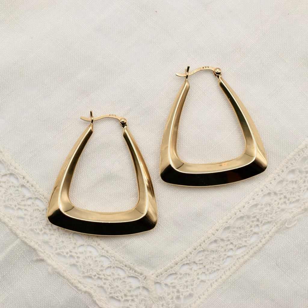 9K Gold Large Angular Hoop Lever Back Earrings