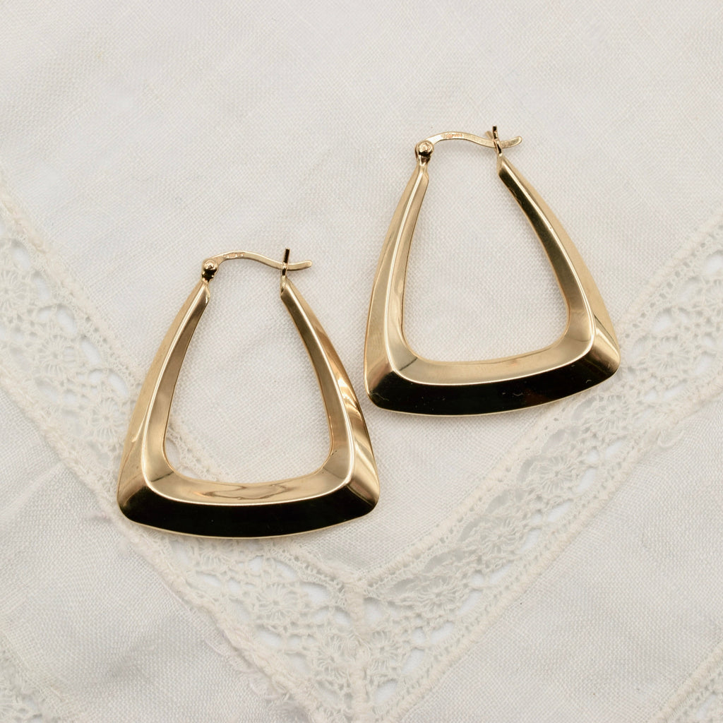 9K Gold Large Angular Hoop Lever Back Earrings