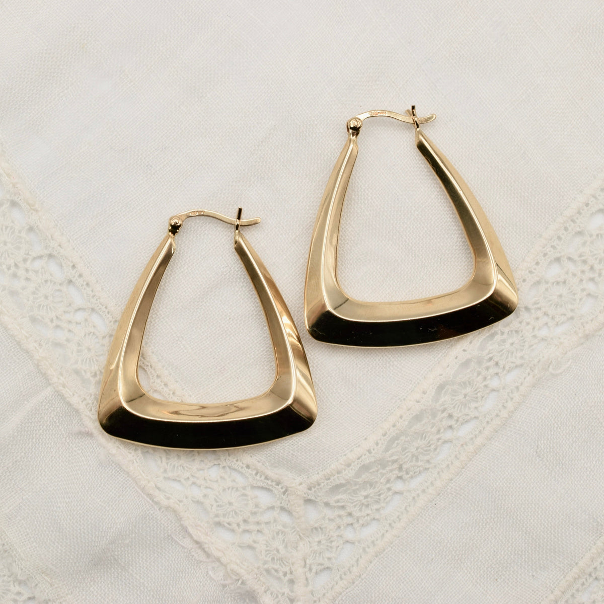 9K Gold Large Angular Hoop Lever Back Earrings