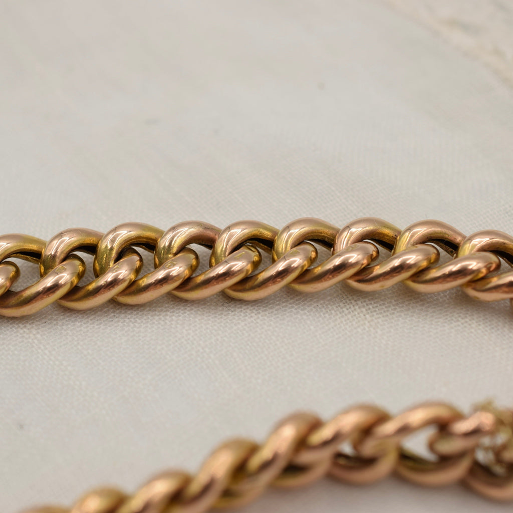 Antique 9K Gold Curb Link Charm Bracelet with Heart Padlock - Textured Day Night Links