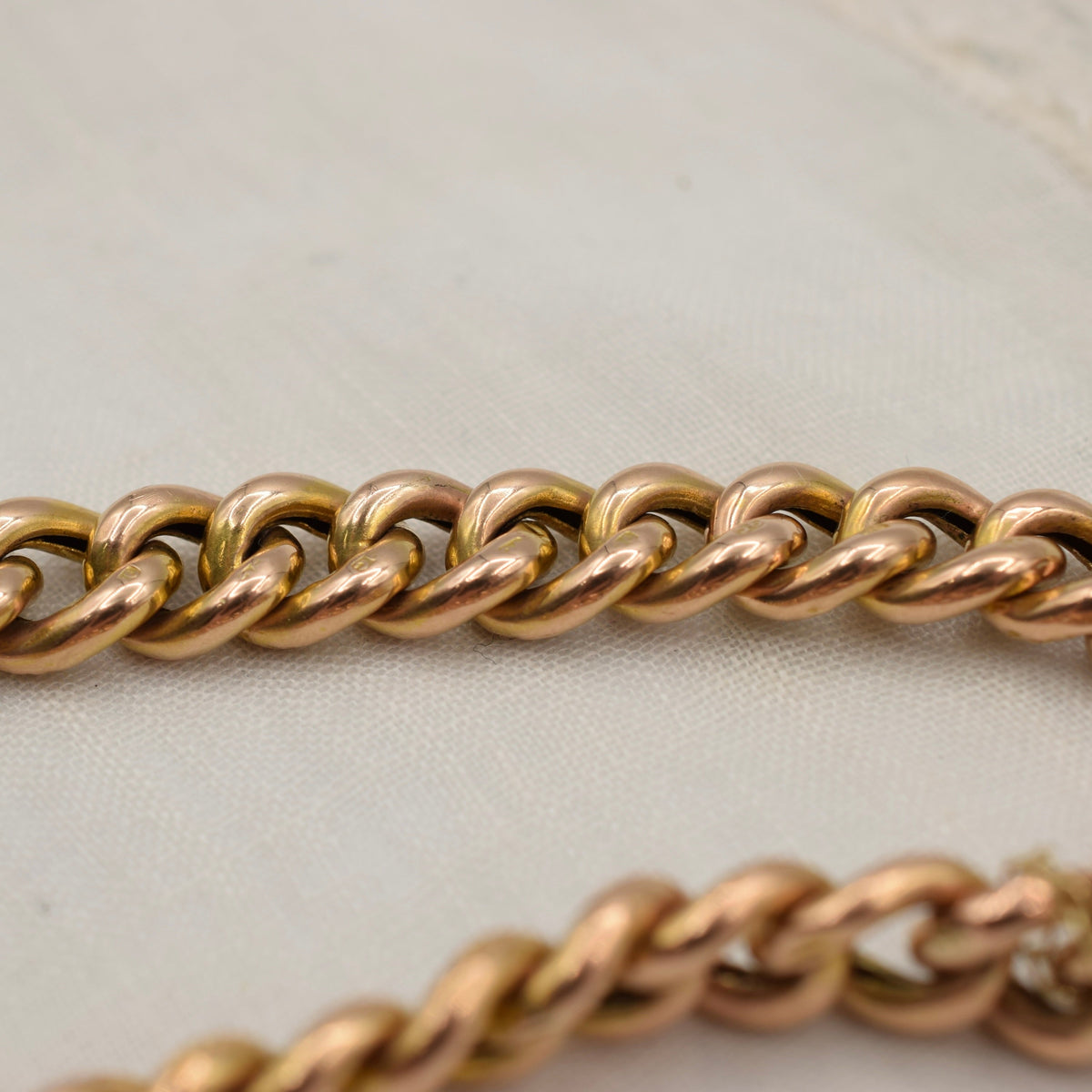 Antique 9K Gold Curb Link Charm Bracelet with Heart Padlock - Textured Day Night Links