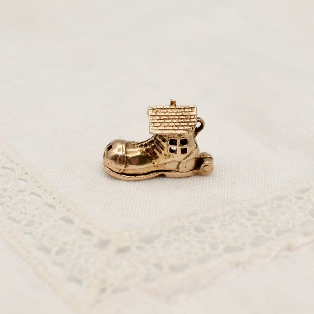 9K Gold Old Woman Who Lived in a Shoe Nursery Rhyme Charm - UK 1962