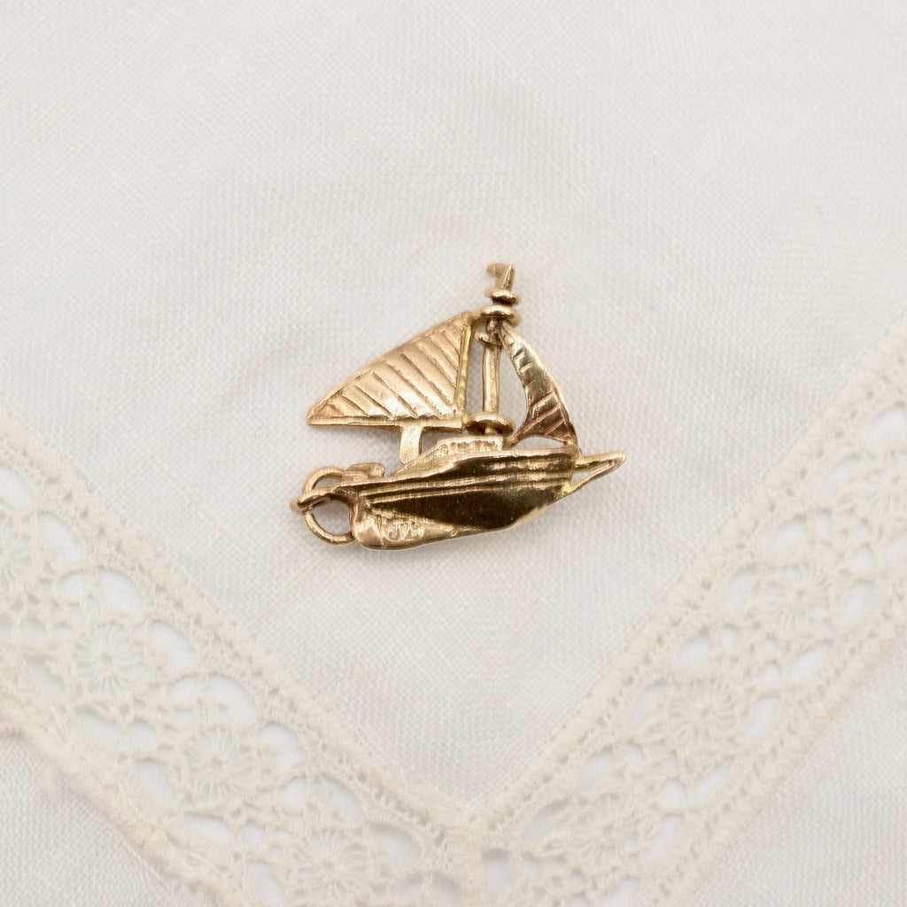 9K Gold Sailboat Charm with Moving Sail - UK Hallmarks