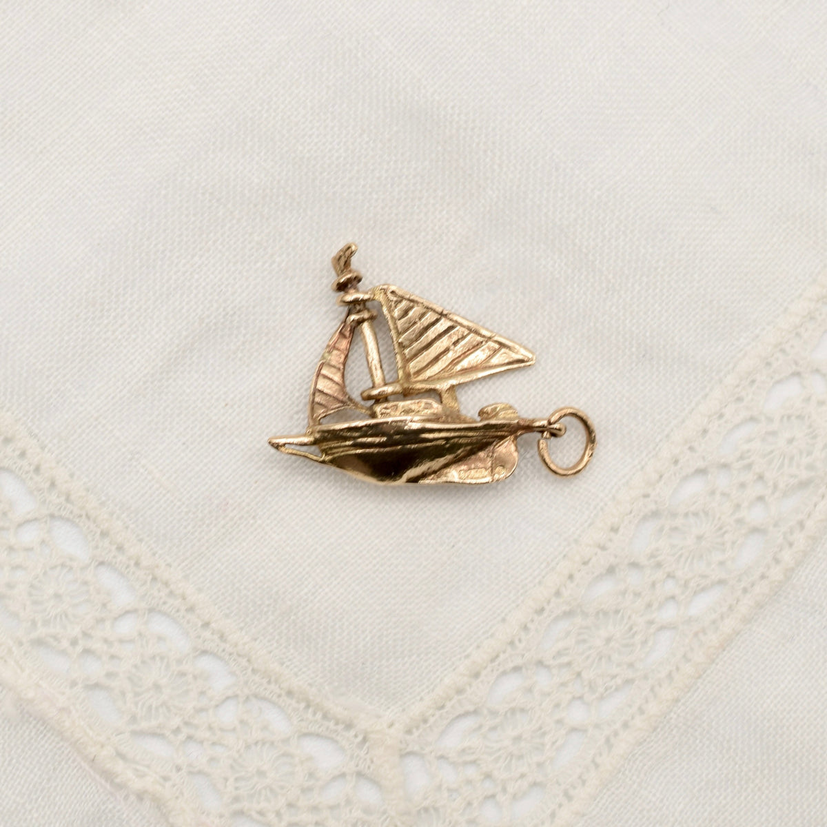 9K Gold Sailboat Charm with Moving Sail - UK Hallmarks