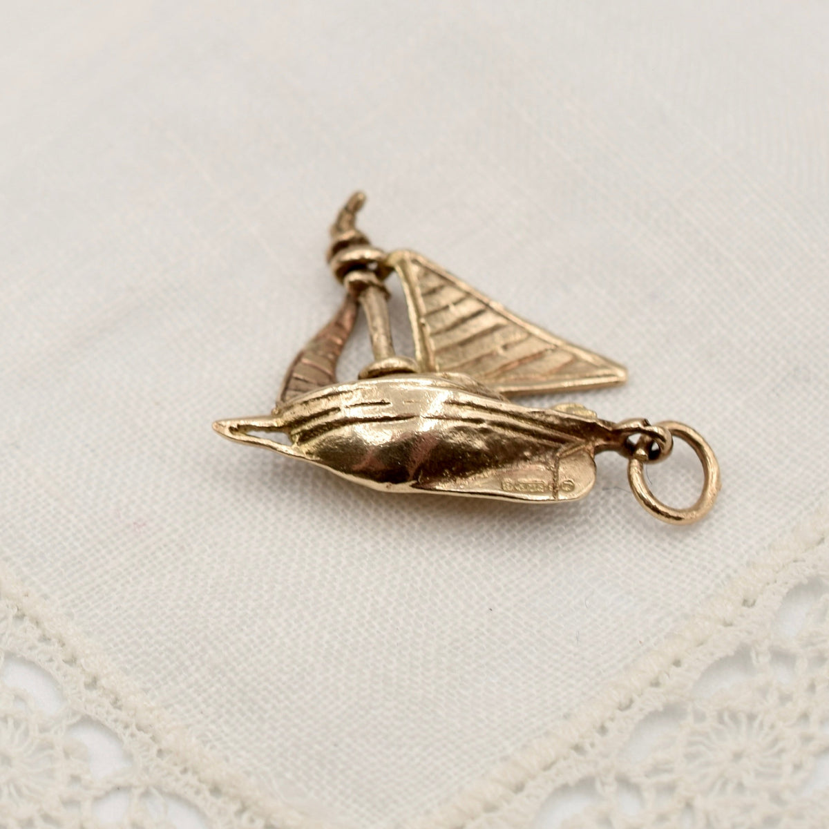 9K Gold Sailboat Charm with Moving Sail - UK Hallmarks