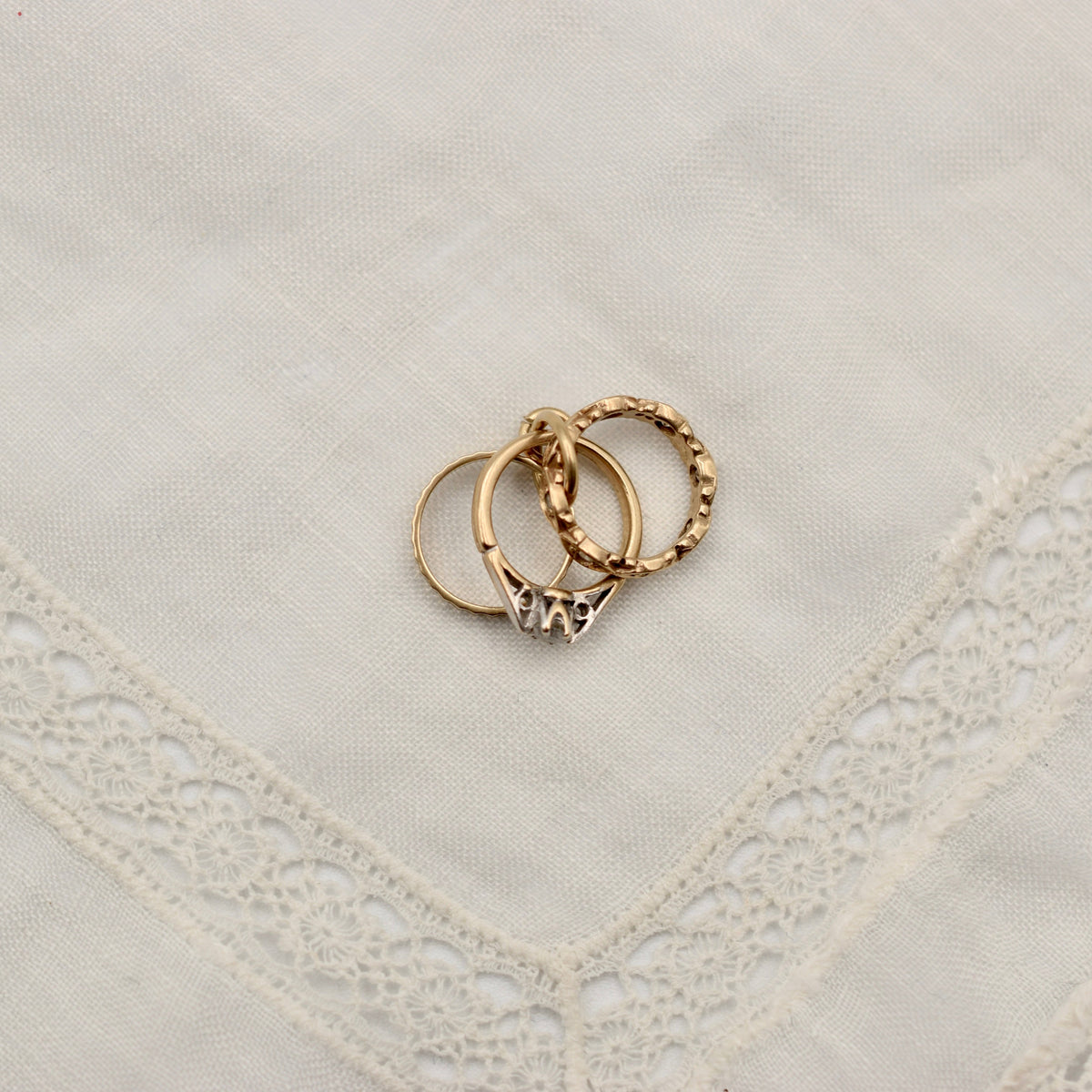 9K Gold Miniature Trio of Wedding Rings Charm - 1965 London Hallmark