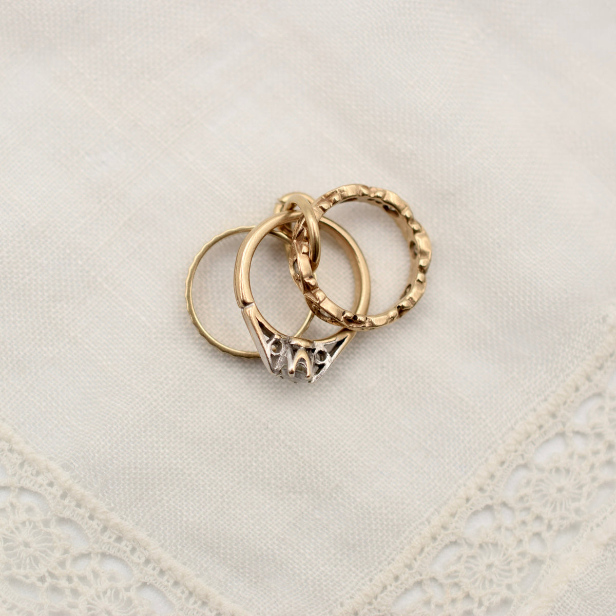 9K Gold Miniature Trio of Wedding Rings Charm - 1965 London Hallmark