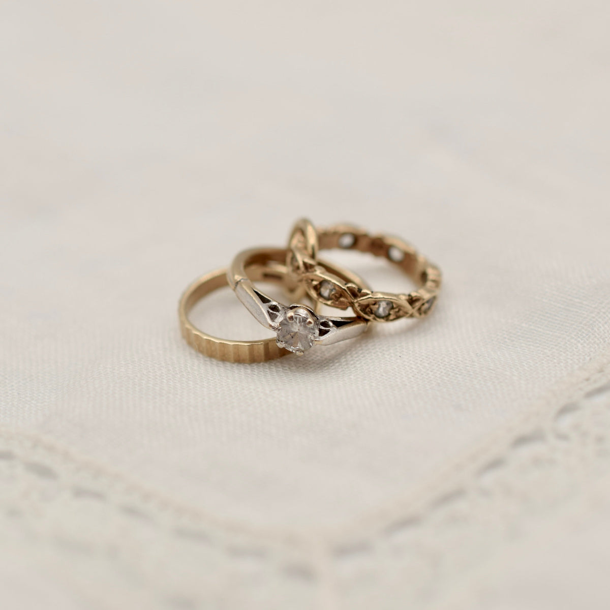 9K Gold Miniature Trio of Wedding Rings Charm - 1965 London Hallmark