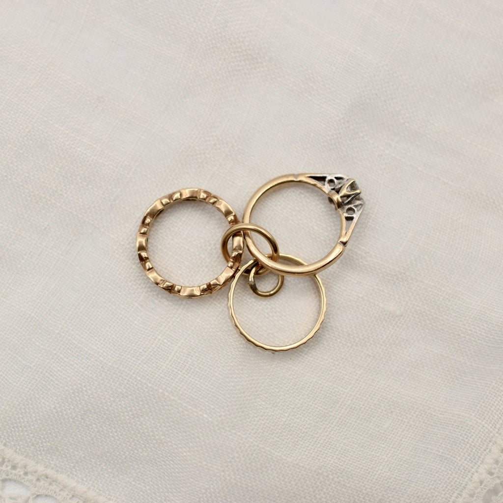 9K Gold Miniature Trio of Wedding Rings Charm - 1965 London Hallmark
