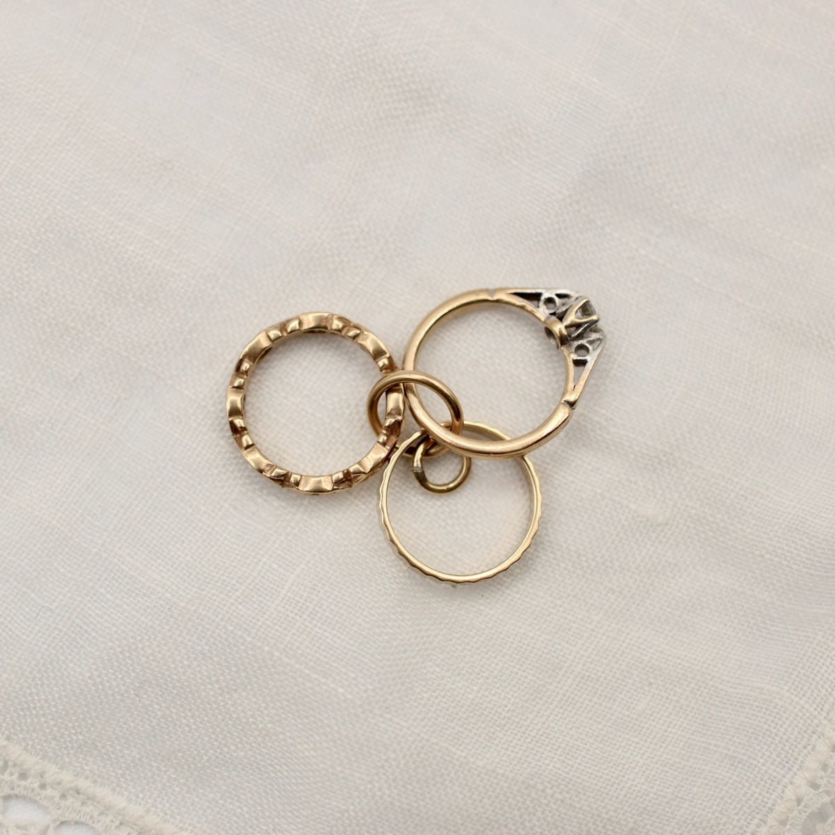 9K Gold Miniature Trio of Wedding Rings Charm - 1965 London Hallmark