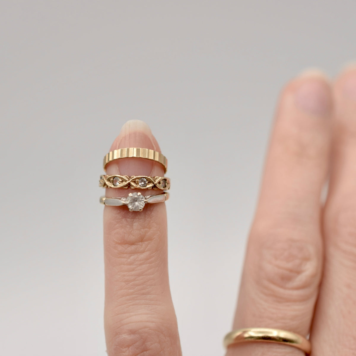 9K Gold Miniature Trio of Wedding Rings Charm - 1965 London Hallmark