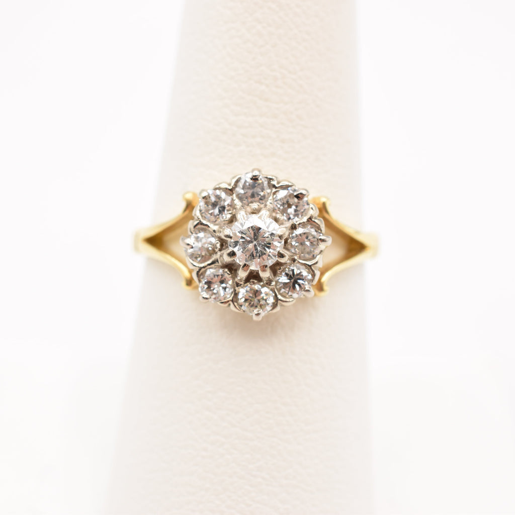 18K Gold Diamond Floral Cluster Ring - 0.77 cttw Natural Diamond Vintage Engagement Ring