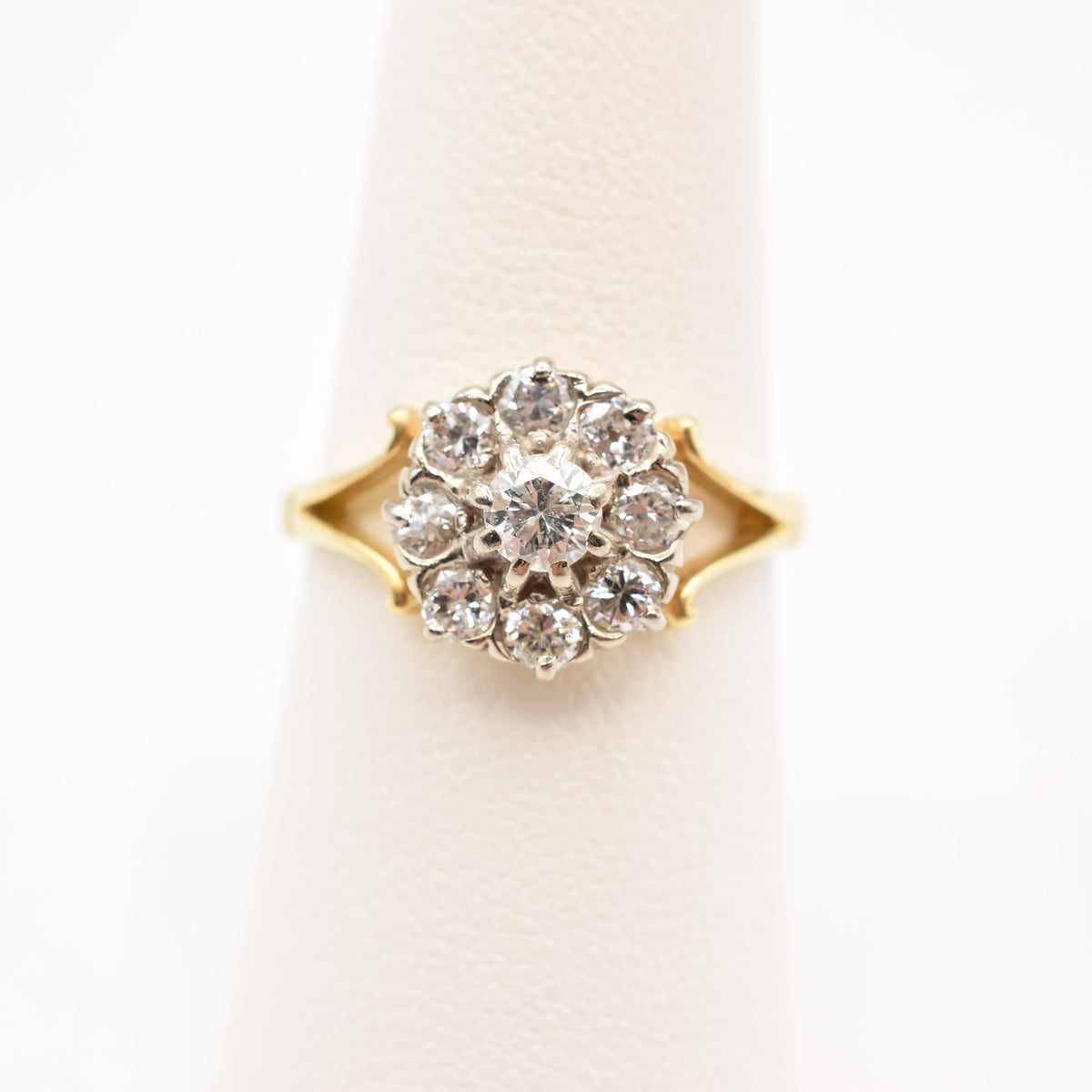 18K Gold Diamond Floral Cluster Ring - 0.77 cttw Natural Diamond Vintage Engagement Ring