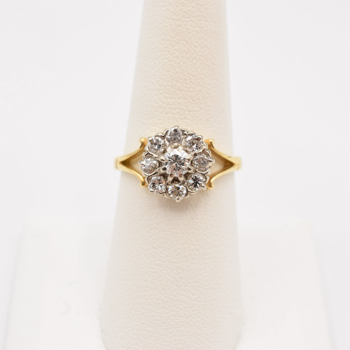 18K Gold Diamond Floral Cluster Ring - 0.77 cttw Natural Diamond Vintage Engagement Ring