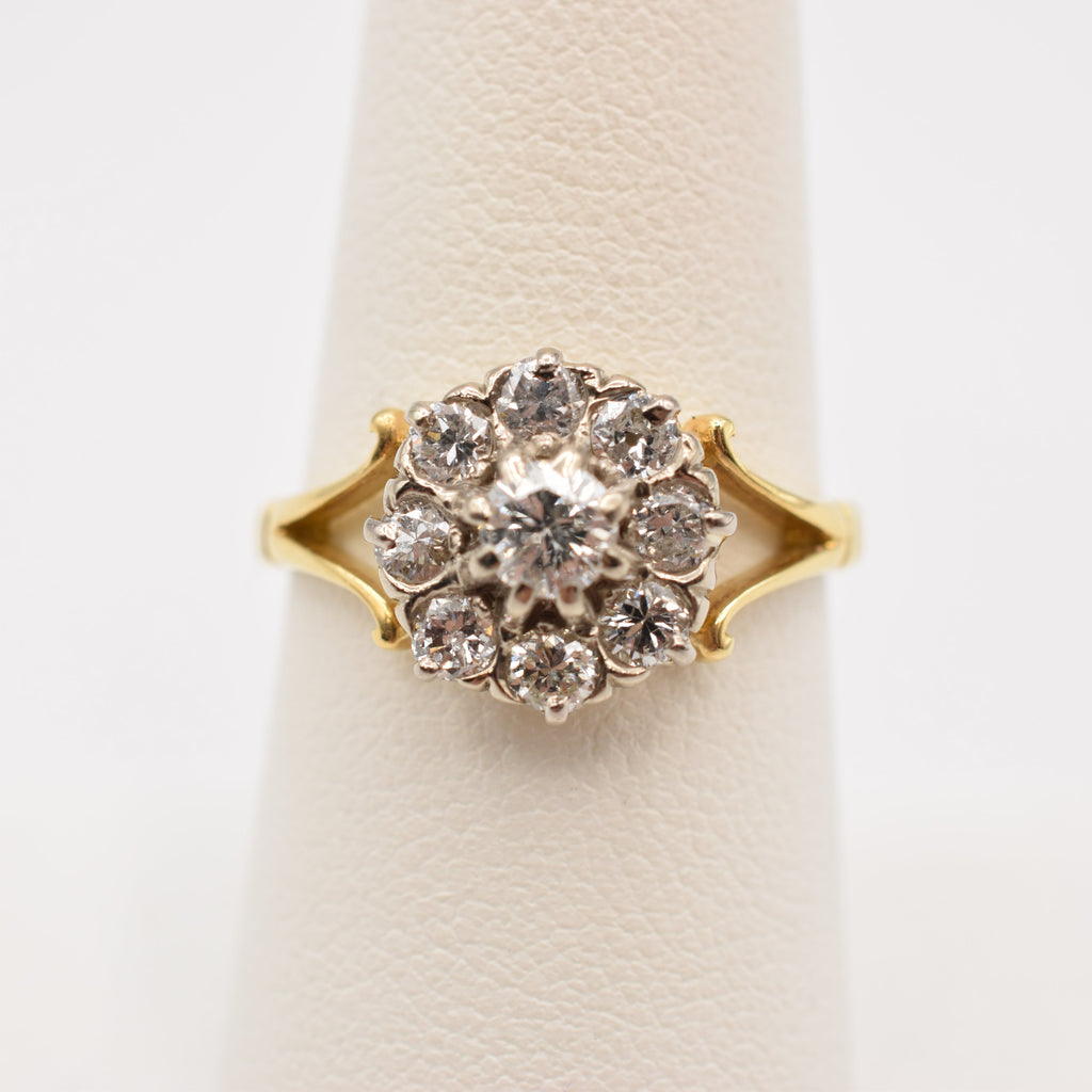 18K Gold Diamond Floral Cluster Ring - 0.77 cttw Natural Diamond Vintage Engagement Ring