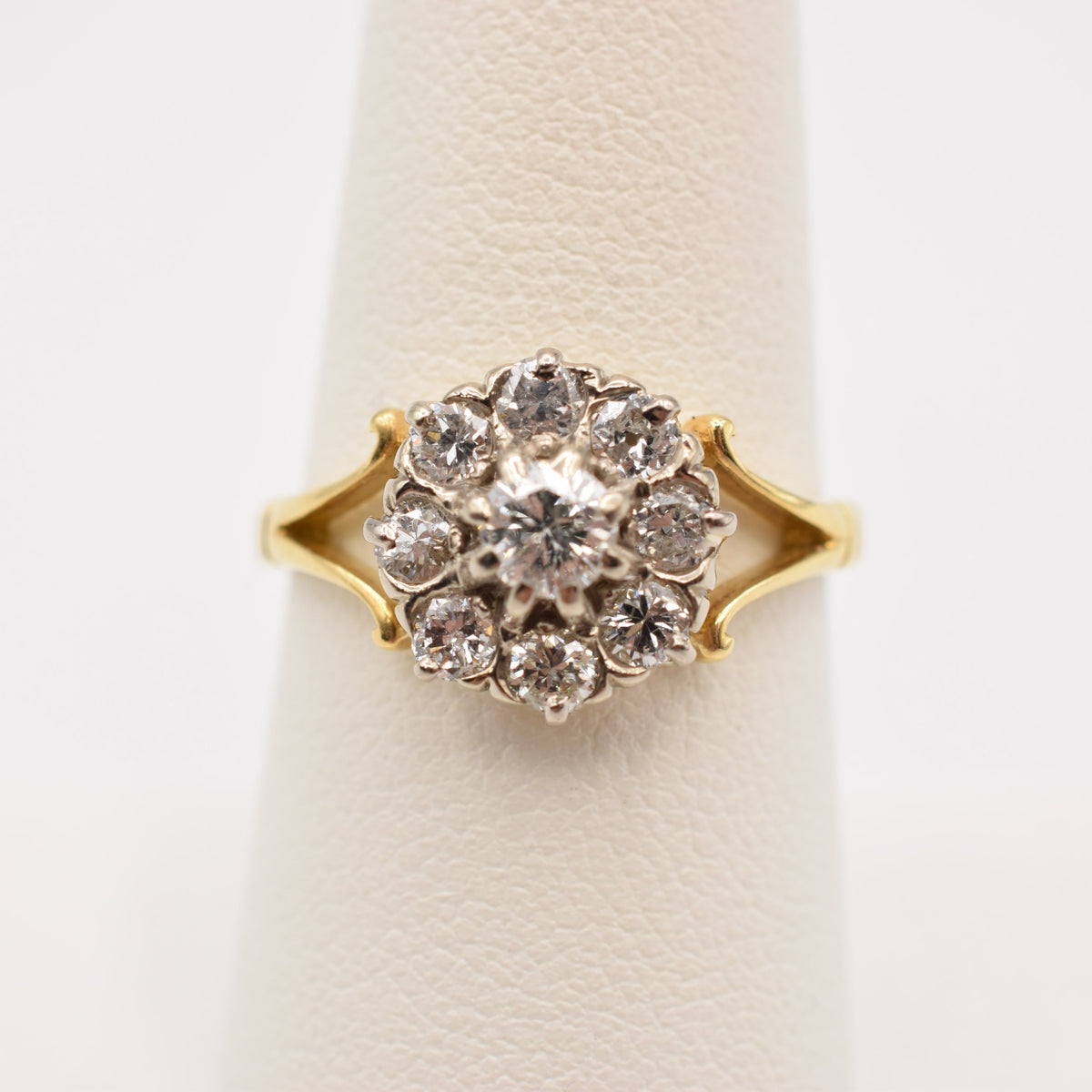 18K Gold Diamond Floral Cluster Ring - 0.77 cttw Natural Diamond Vintage Engagement Ring