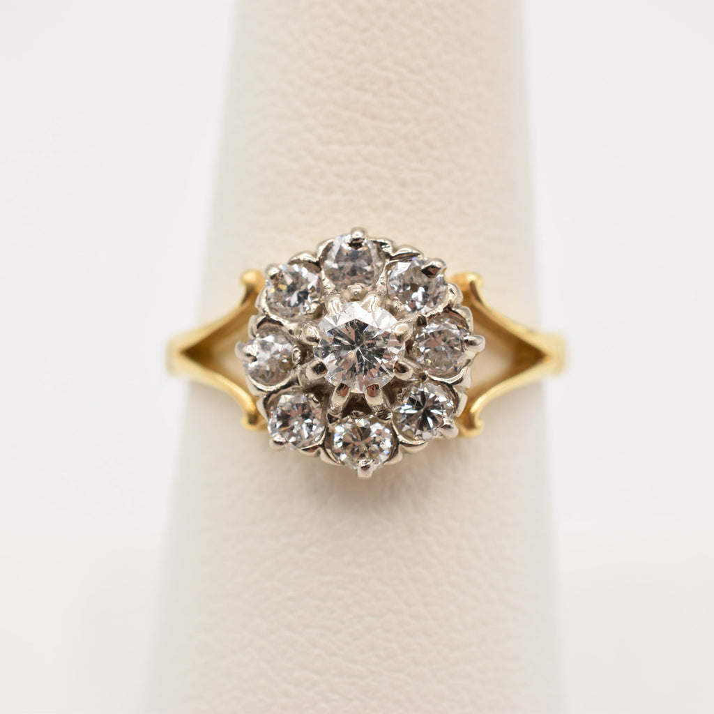 18K Gold Diamond Floral Cluster Ring - 0.77 cttw Natural Diamond Vintage Engagement Ring