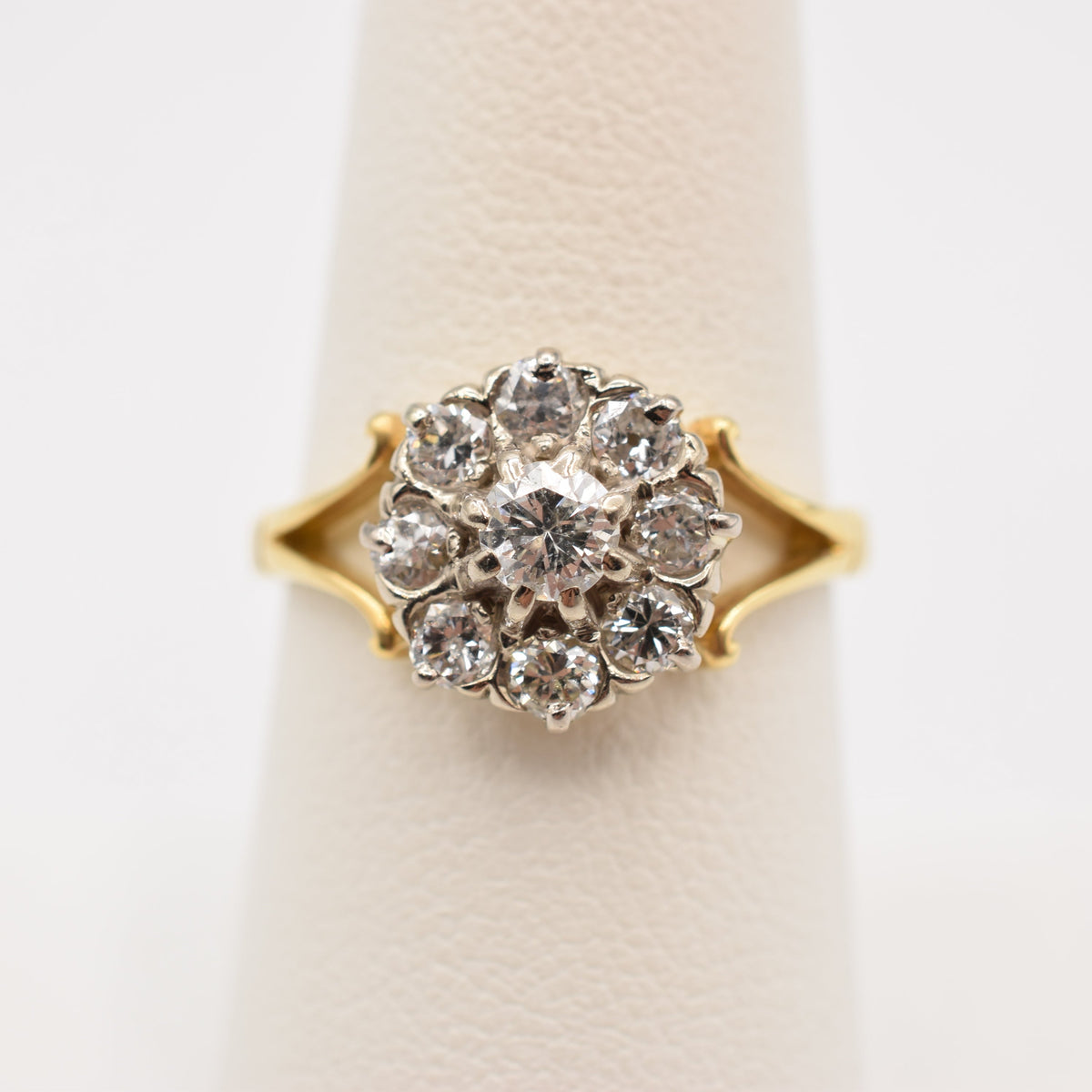 18K Gold Diamond Floral Cluster Ring - 0.77 cttw Natural Diamond Vintage Engagement Ring