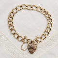 9K Flat Curb Link Charm Bracelet with Heart Padlock Clasp from 1990
