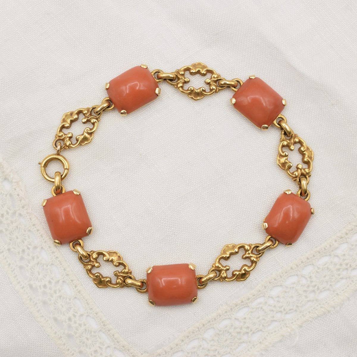 Mid Century 14k Yellow Gold Coral Bracelet from Maison Birks