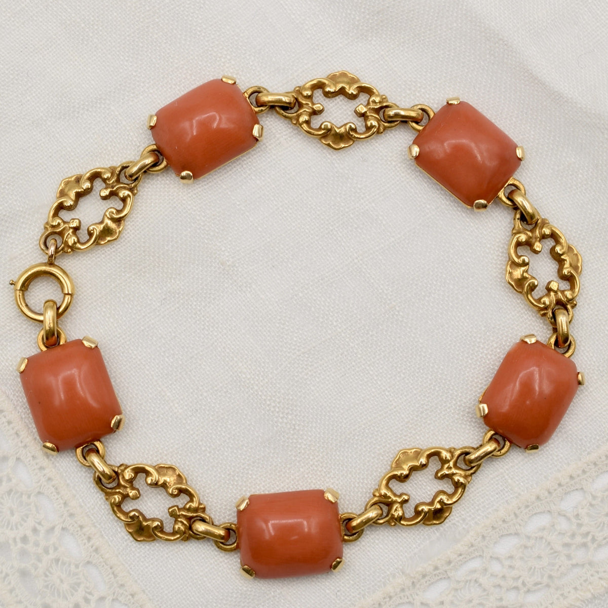 Mid Century 14k Yellow Gold Coral Bracelet from Maison Birks