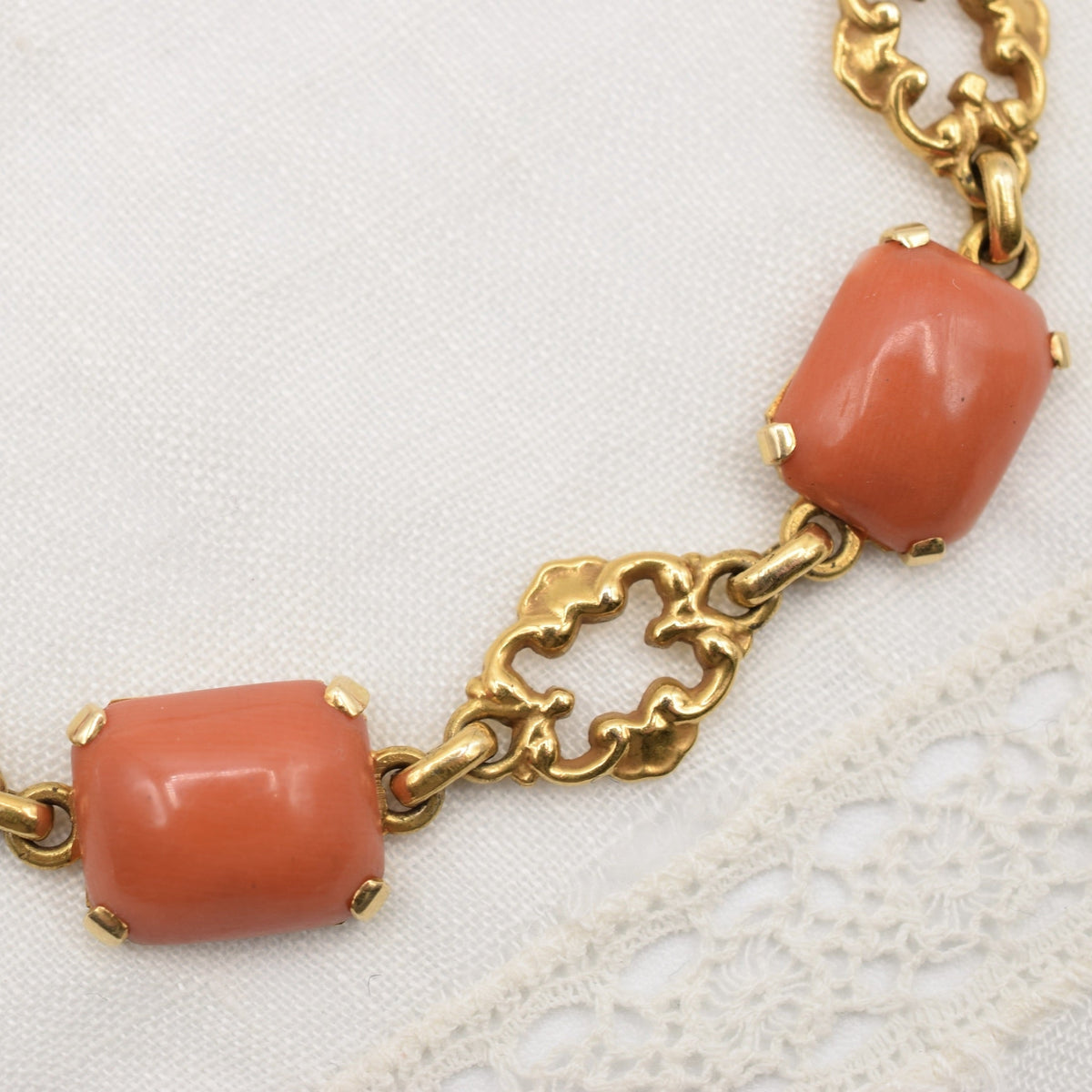 Mid Century 14k Yellow Gold Coral Bracelet from Maison Birks