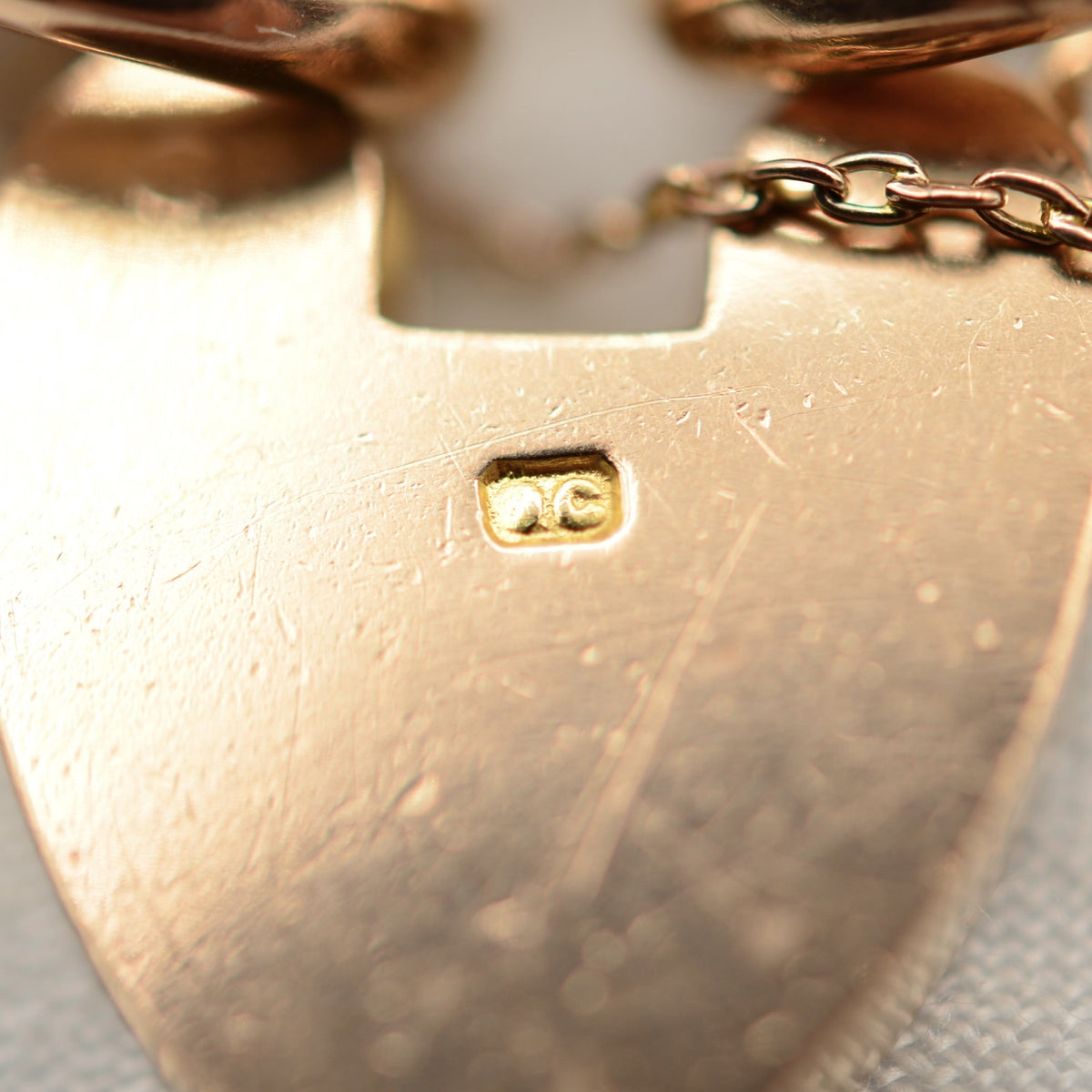 Antique 9K Rose Gold Curb Link Charm Bracelet with Heart Padlock