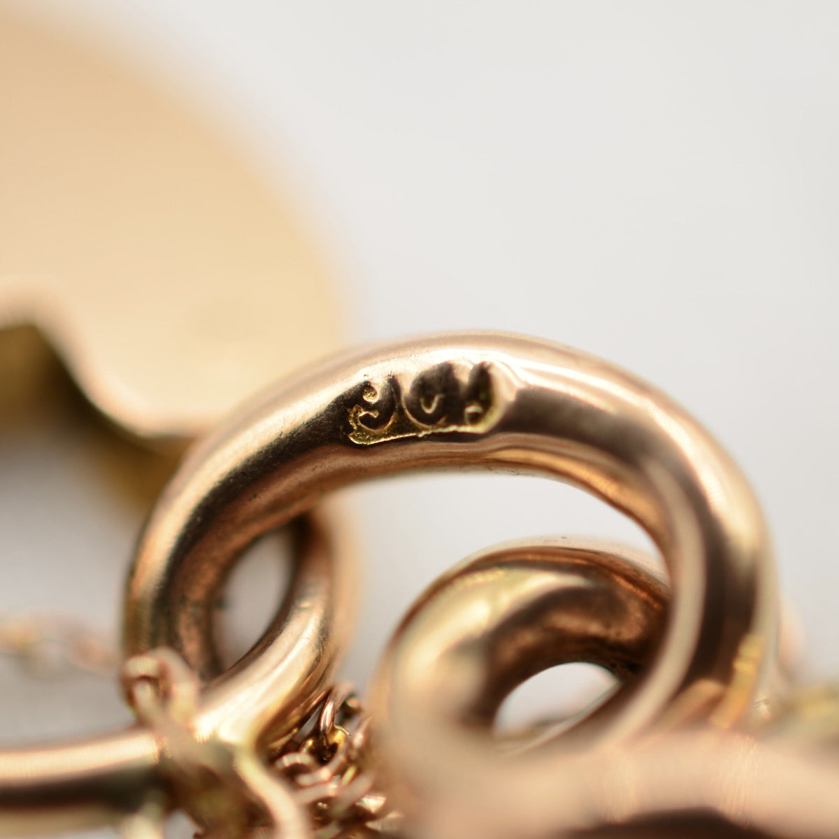 Antique 9K Rose Gold Curb Link Charm Bracelet with Heart Padlock