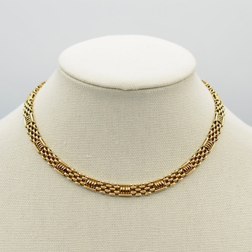 9K Yellow Gold Heavy Panther Link Choker Necklace - 16 inch