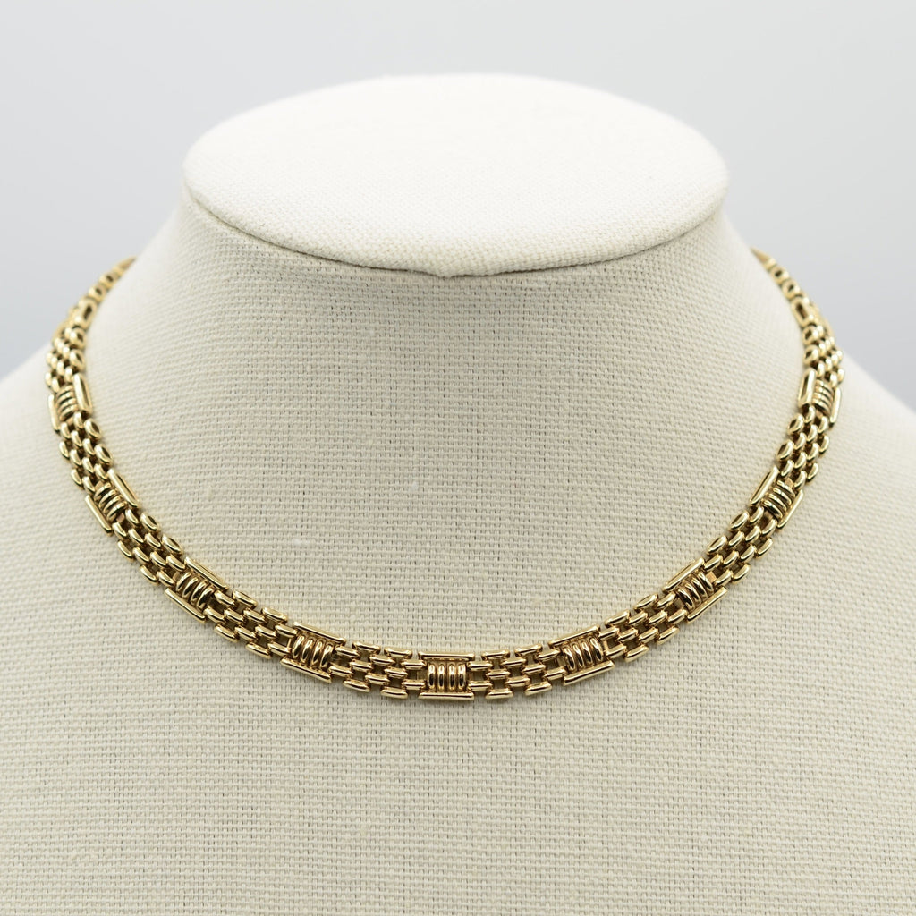 9K Yellow Gold Heavy Panther Link Choker Necklace - 16 inch