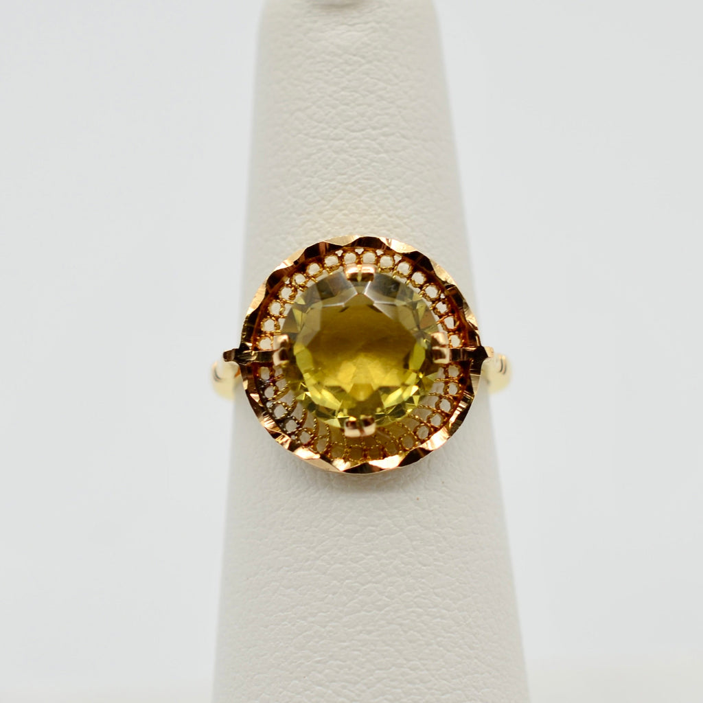 18K Gold Heliodor Cocktail Ring with Cannetille Halo
