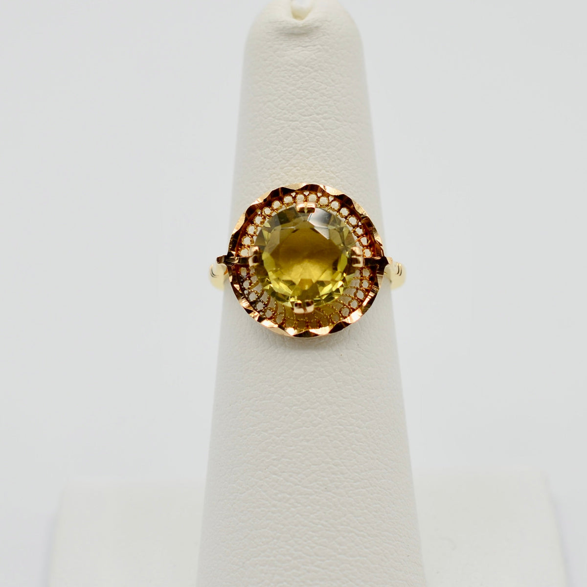18K Gold Heliodor Cocktail Ring with Cannetille Halo
