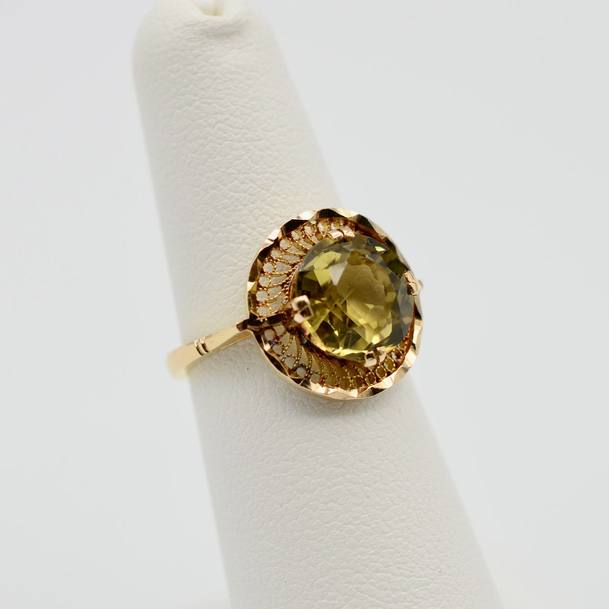 18K Gold Heliodor Cocktail Ring with Cannetille Halo