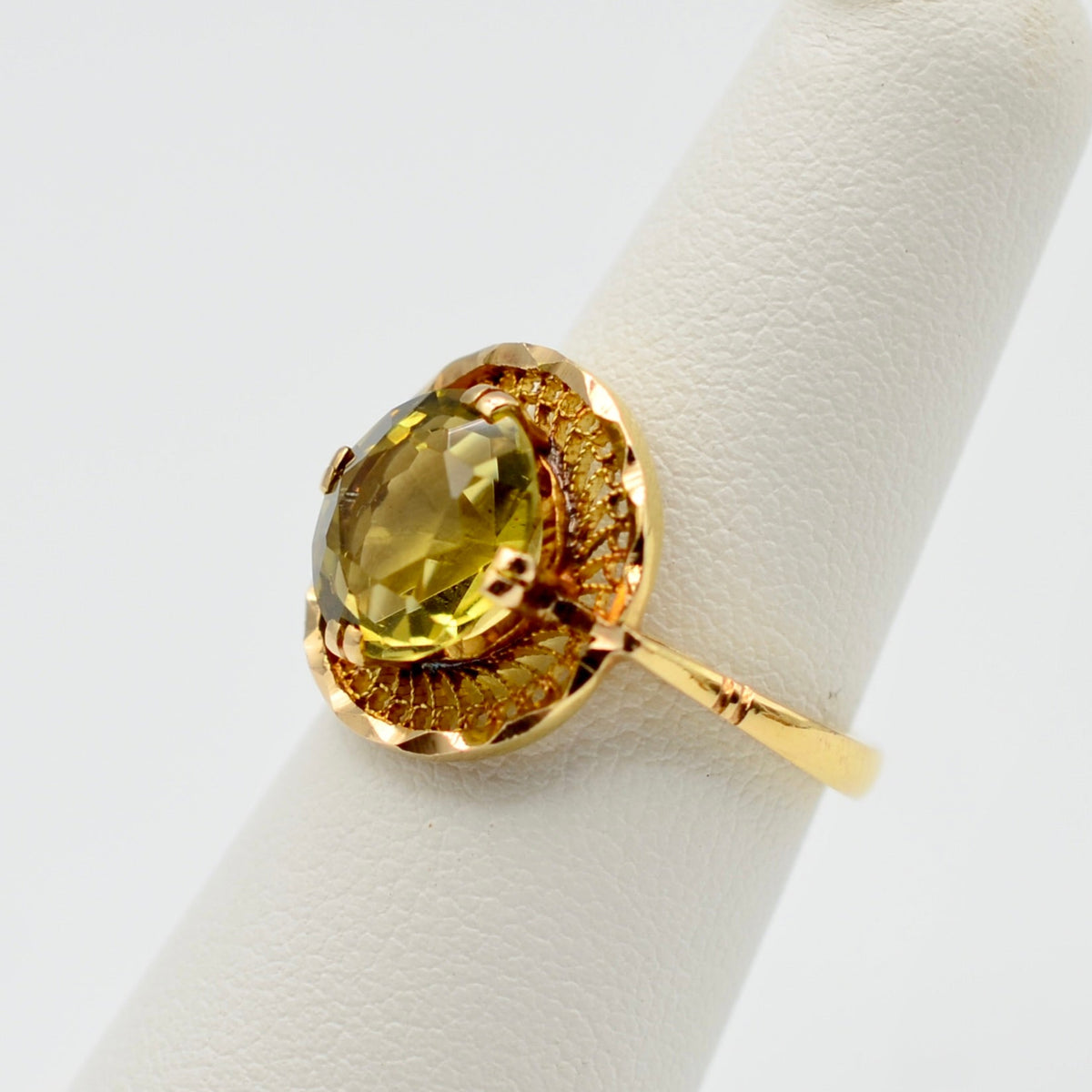 18K Gold Heliodor Cocktail Ring with Cannetille Halo