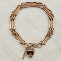 9K Rose Gold 3 Bar Textured Gate Bracelet with Heart Padlock - 7.2 inch