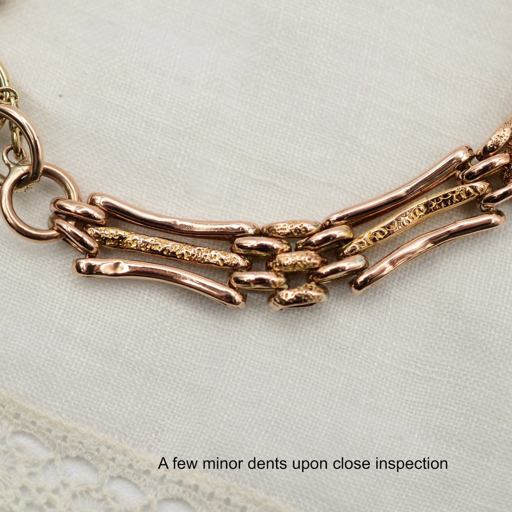 9K Rose Gold 3 Bar Textured Gate Bracelet with Heart Padlock - 7.2 inch