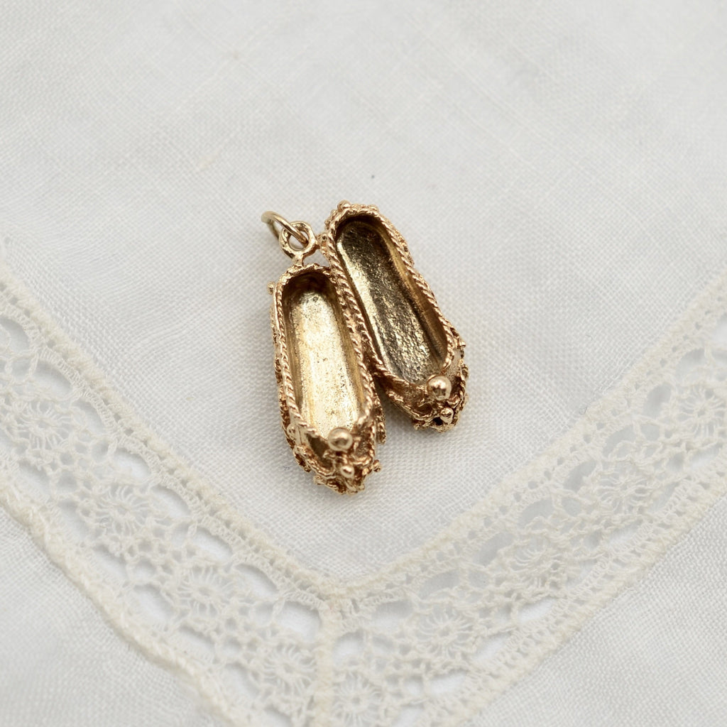 9K Gold Ballet Slippers Charm - Hallmarked London UK 1966