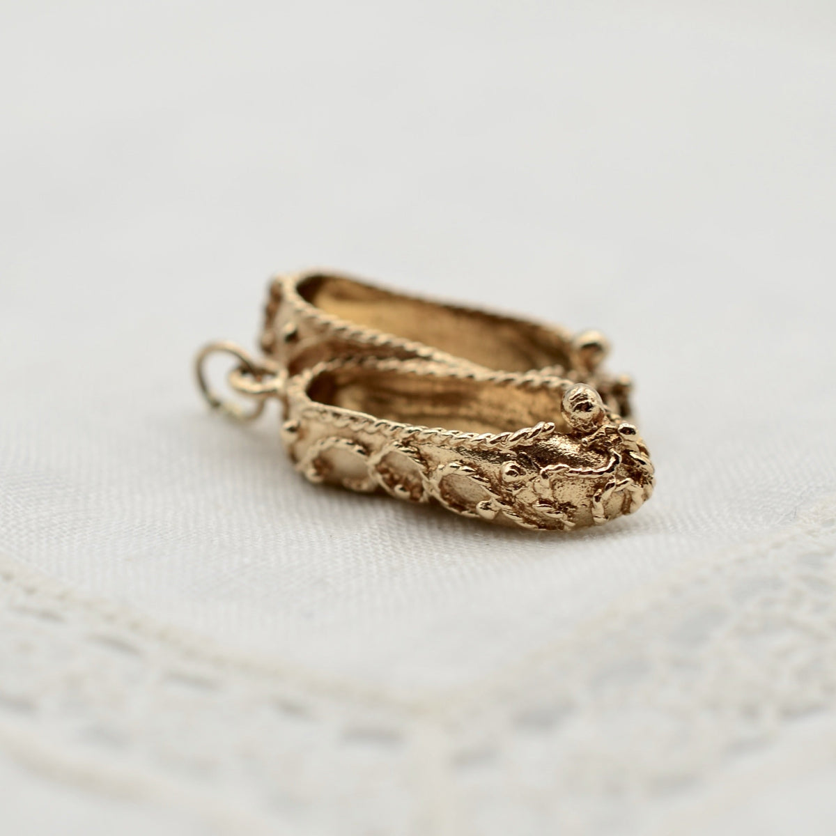 9K Gold Ballet Slippers Charm - Hallmarked London UK 1966