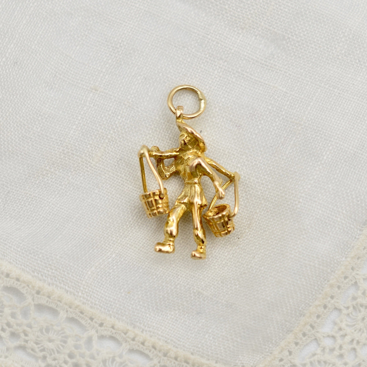 9K Gold Water Carrier Charm with Swinging Buckets - UK Hallmarked 1963