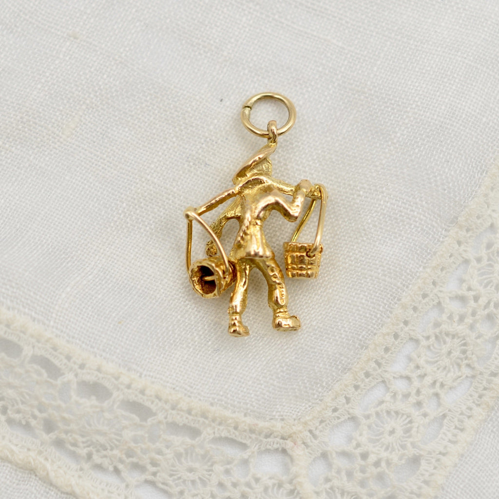 9K Gold Water Carrier Charm with Swinging Buckets - UK Hallmarked 1963