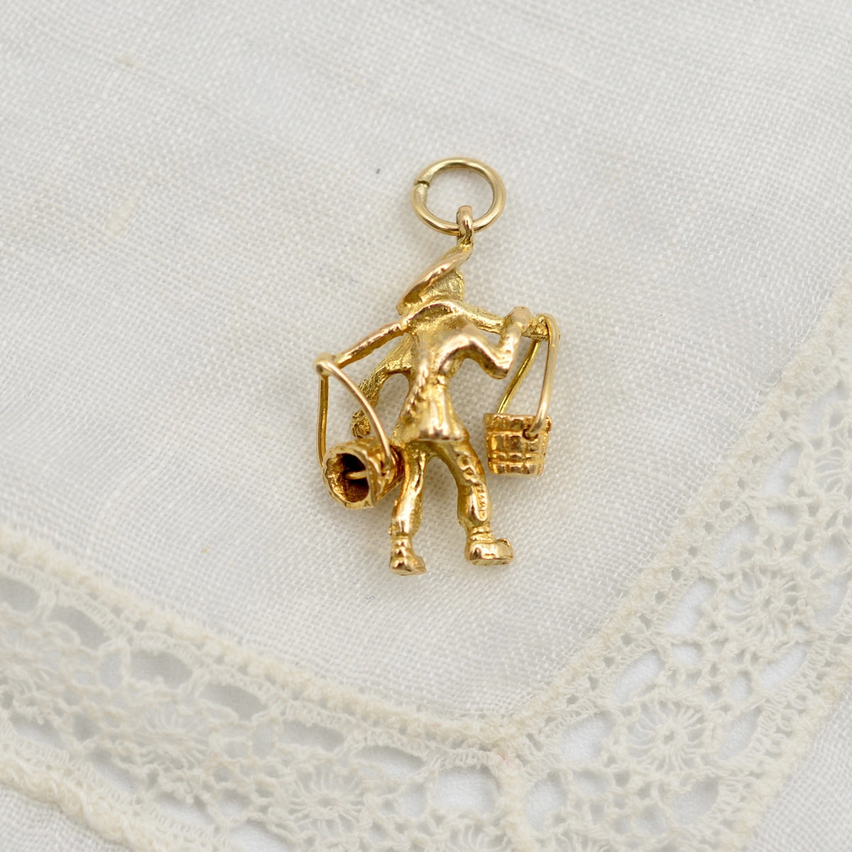 9K Gold Water Carrier Charm with Swinging Buckets - UK Hallmarked 1963