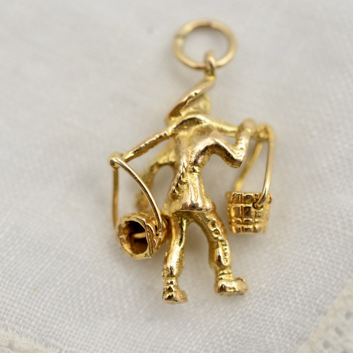 9K Gold Water Carrier Charm with Swinging Buckets - UK Hallmarked 1963