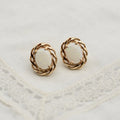 14k Yellow Gold Opal Woven Bevel Stud Earrings