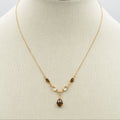 9K Gold Smoky Quartz Gemstone Drop Necklace - Adjustable 16 or 18 inch