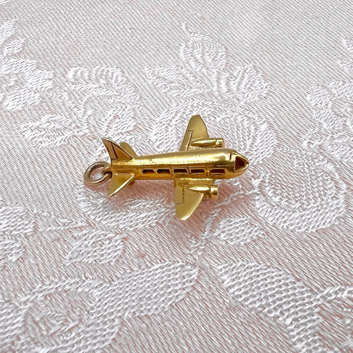 9K Solid Gold Plane Charm with Spinning Wheels - Hallmarked UK, 1955, Georg Jensen Ltd