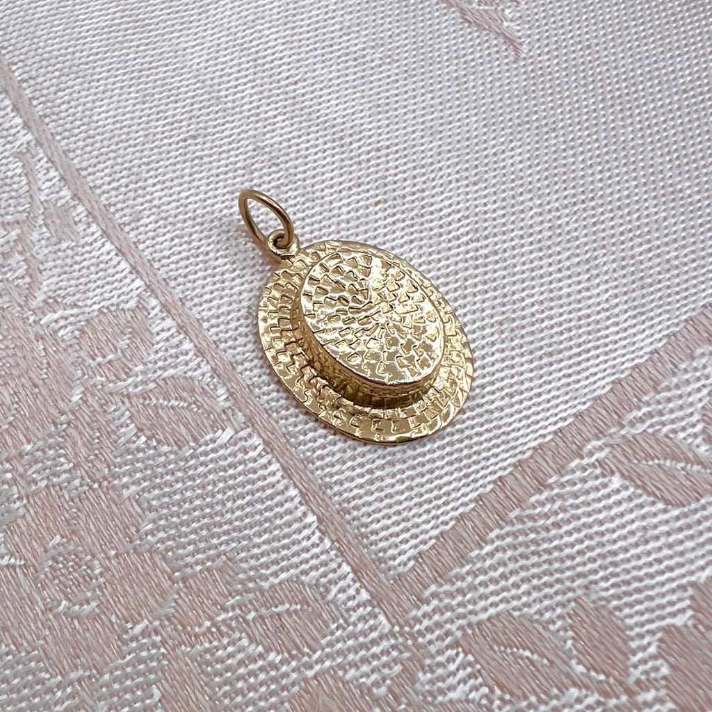 9K Solid Gold Boater Hat Charm for Bracelet or Pendant Necklace - Hallmarked UK 1971