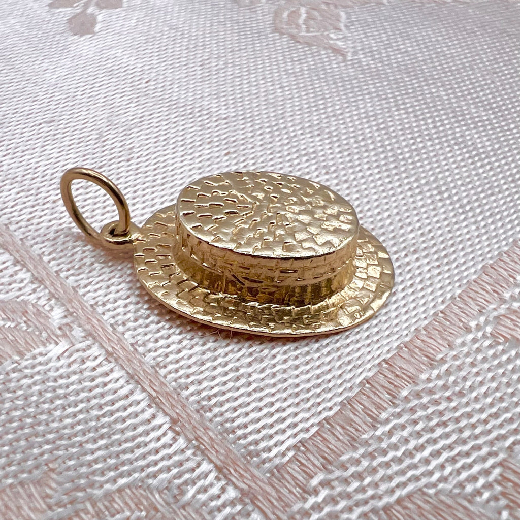 9K Solid Gold Boater Hat Charm for Bracelet or Pendant Necklace - Hallmarked UK 1971