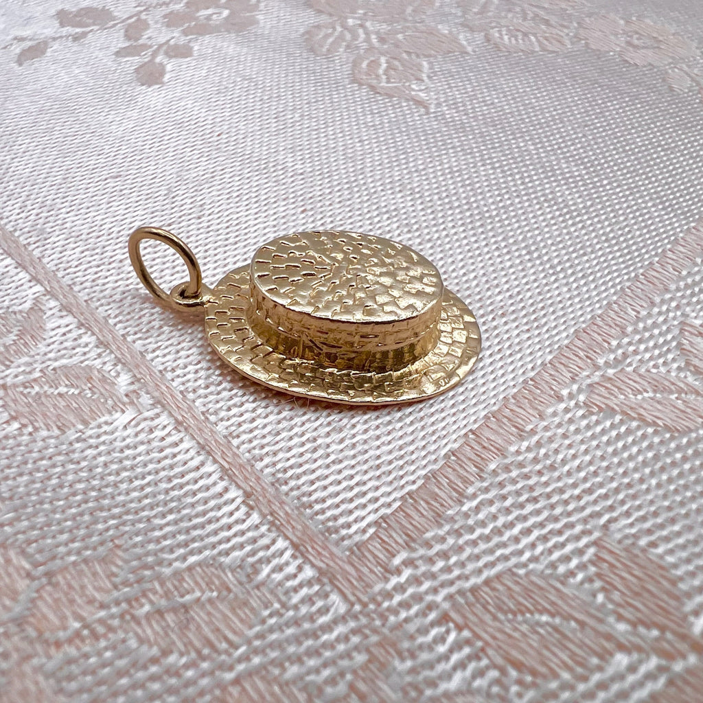 9K Solid Gold Boater Hat Charm for Bracelet or Pendant Necklace - Hallmarked UK 1971