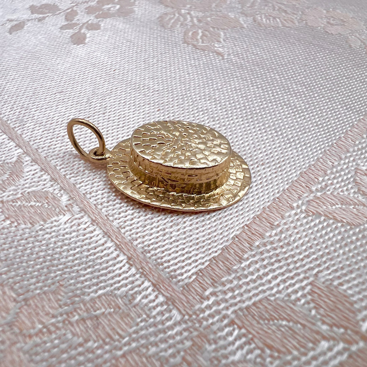 9K Solid Gold Boater Hat Charm for Bracelet or Pendant Necklace - Hallmarked UK 1971