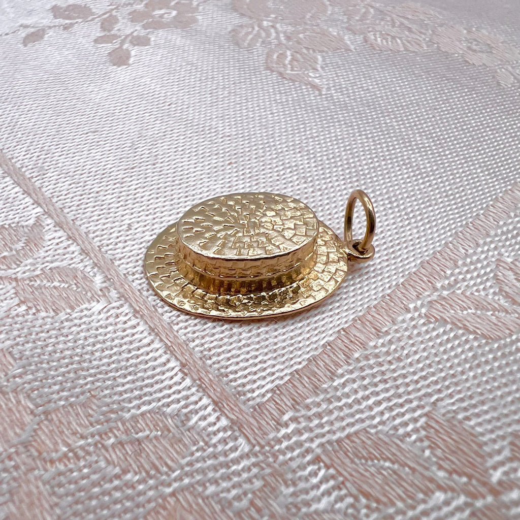 9K Solid Gold Boater Hat Charm for Bracelet or Pendant Necklace - Hallmarked UK 1971